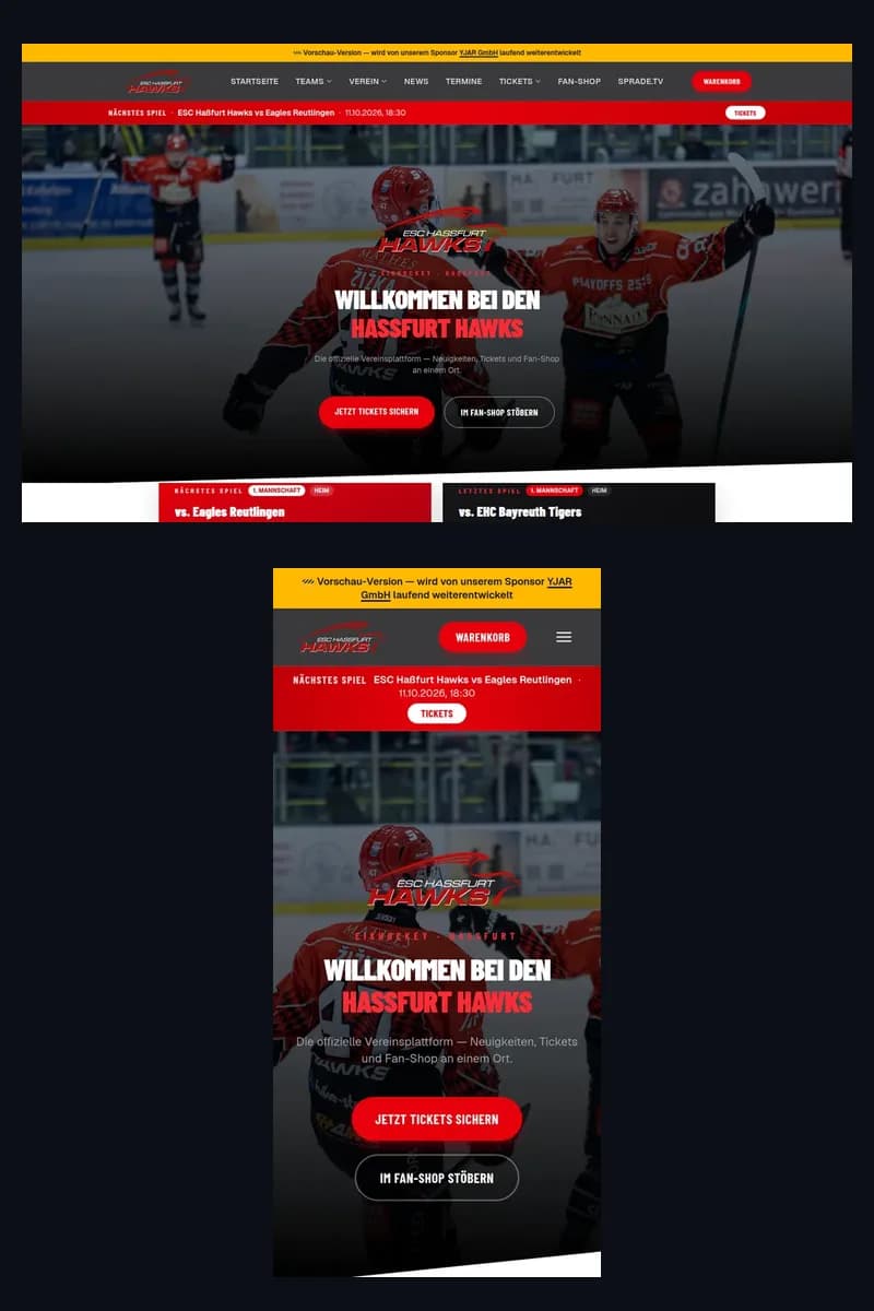 Website hassfurt-hawks.de – Tickets, Fanshop, News mobil