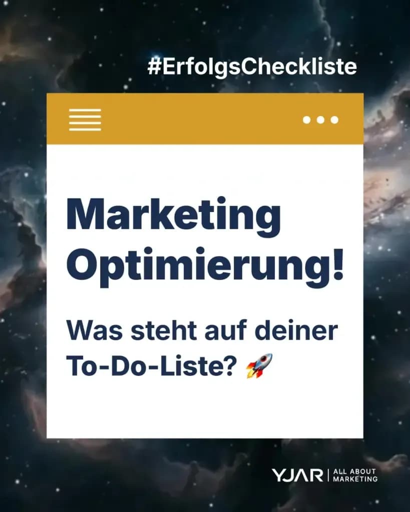 Browserfenster vor Sternenhimmel mit dem Text „Marketing-Optimierung! Was steht auf deiner To-do-Liste?“