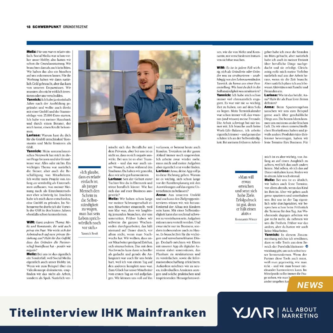 Ausschnitt aus dem Titelinterview mit Yannick Reuß in der Wirtschaft in Mainfranken, Ausgabe November 2024