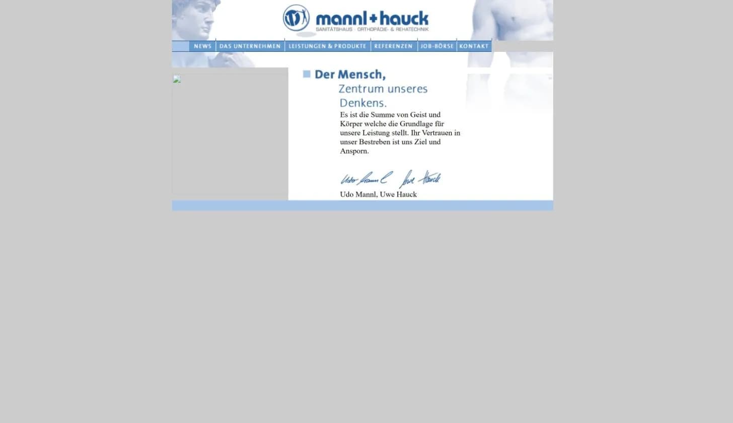Website von mannl + hauck im Jahr 2004 (Internet Archive)