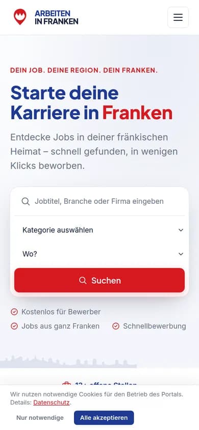 Arbeiten in Franken am Handy: Jobsuche nach Titel, Kategorie und Ort