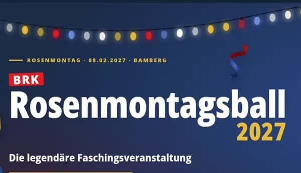 Website des BRK Rosenmontagsballs: Lichterkette und Schriftzug „Rosenmontagsball 2027“