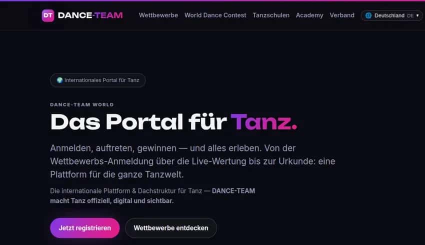 Startseite von DANCE-TEAM: Das Portal für Tanz