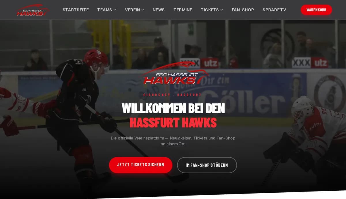 Startseite der Vereinsplattform hassfurt-hawks.de