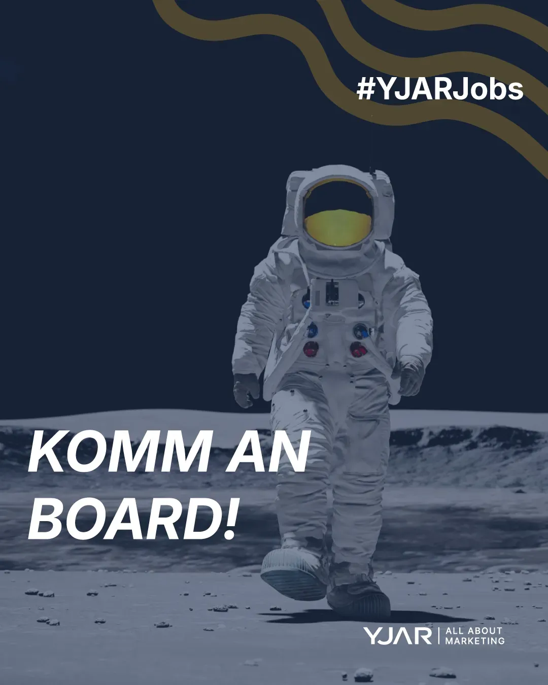 Teamarbeit bei YJAR, Kreative Agentur Jobs, Social Media Karriere, Marketingteam Agentur, Arbeiten bei YJAR – Atronaut fordert auf, an Board zu kommen